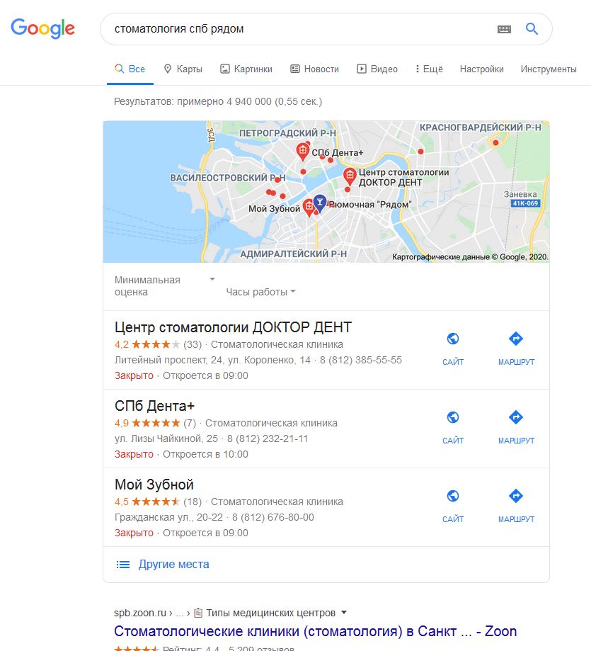 локальный поиск Google